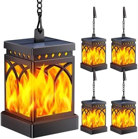 KOOPER 4 Pack Solar Lanterns Outdoor Waterproof, Upgraded Flickering Flame Modes + Constant Modes Hanging Solar Lantern Lights for Outside, Lanterns Decorative Outdoor for Garden Table Yard Tree Decor