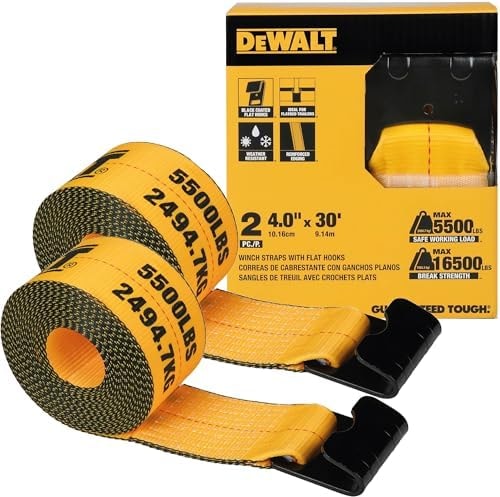 DEWALT 4"×30'×16,500 lbs Commercial-Duty Flatbed Winch Straps, 2-Pack