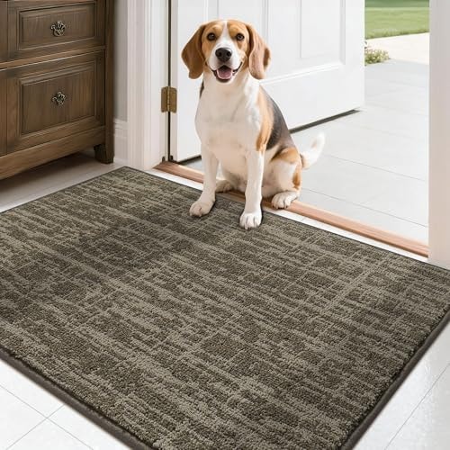 Dirt Trapper Door Mat Non-Slip Washable Entryway Rugs,24"x36",Light Brown