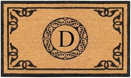 A1HC Natural Coir Monogrammed Doormat for Outside Entrance, Anti-Shed Treated Mats, Heavy Duty Durable EntryMat, Easy to Clean Front Door Mat - D, 24" X 39"