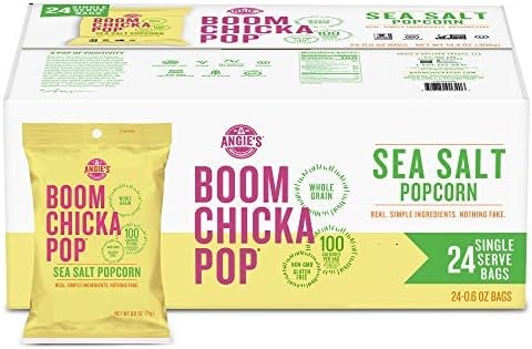 Angie's BOOMCHICKAPOP Sea Salt Popcorn, 0.6 oz. Individual Bag (Pack of 24)