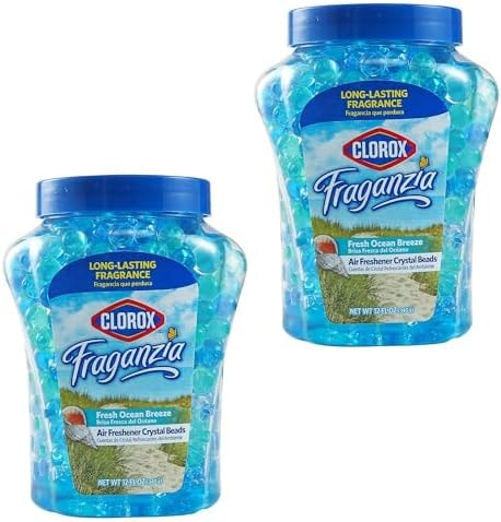Clorox Fraganzia Crystal Beads Air Freshener, Long Lasting Room Deodorizer and Odor Eliminator Gel Beads to Freshen Home, Car, or Office, Fresh Ocean Breeze Scent, 12 Fl Oz - 2 Pack