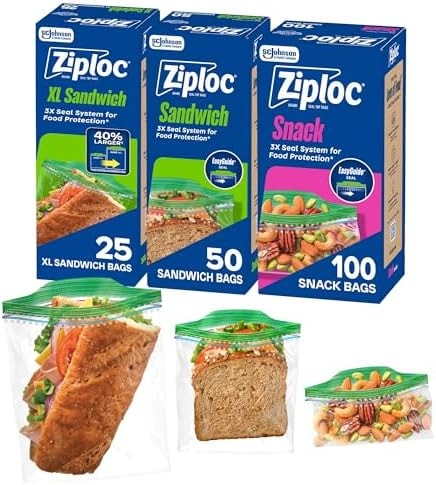 Ziploc 175 Count Sandwich and Snack Bags, Easy Open and Close, Plastic Food Storage Bags