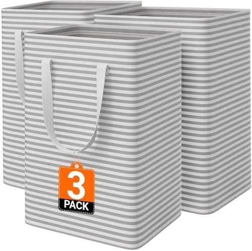 SmartTrends 3-Pack Laundry Basket, Collapsible Laundry Hampers, 75L, Gray