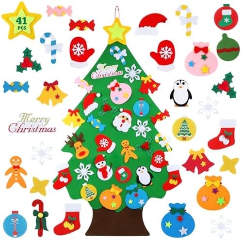 TOBEHIGHER Felt Christmas Tree for Toddlers, 41Pcs DIY 3D Wall Xmas Tree