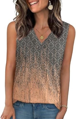 GKBK Summer Tank Tops for Women 2026 Sleeveless Dressy Casual V Neck Tops Loose Fit Trendy Tie Dye T Shirts Business Casual Tunic Tee Vacation Outfits Tie-dye GreyPink S