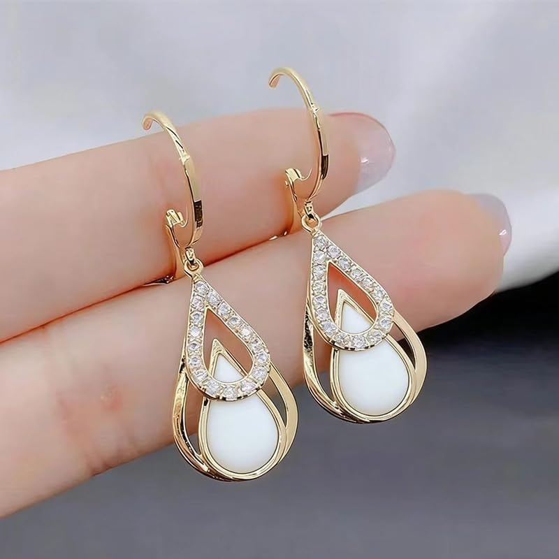 Fashion New Black Double-layer Teardrop Hollow Earrings, Uniquely Designed Earrings, Suitable for Daily Wear (White)