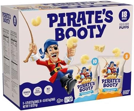 Pirate's Booty Aged White Cheddar and Cheddar Blast Cheese Puffs Variety Pack, Gluten-Free, Kids Snacks, 0.5oz and 0.75oz (18ct)