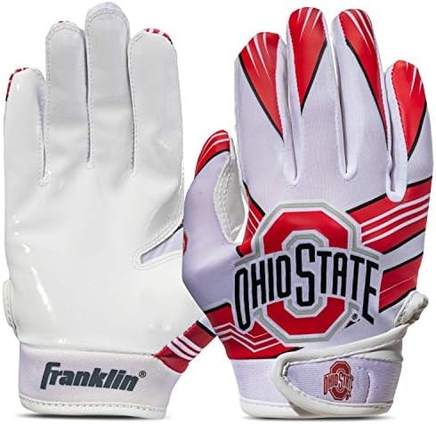 Franklin Sports Ohio State Buckeyes Youth College Football Receiver Gloves - Receiver Gloves for Kids - NCAA Team Logos and Silicone Palm - Youth S/XS Pair