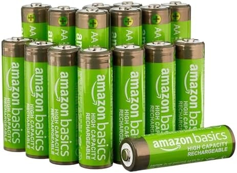 Amazon Basics 16-Pack Rechargeable AA NiMH High-Capacity Batteries, 2400 mAh, 1.2V, Low Self Discharge, Pre-Charged, Recharge up to 400x Times