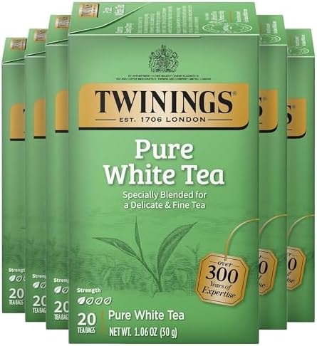 Twinings Pure White Tea Individually Wrapped Bags, 20 Count (Pack of 6), Light & Fresh, Caffeinated, Enjoy Hot or Iced, 120 Teabags