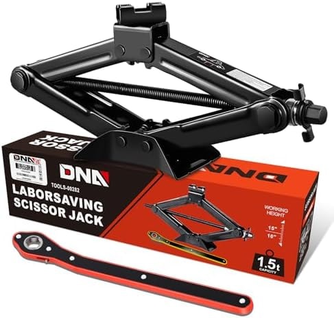 DNA Motoring Scissor Jack for Car 1.5 Ton (3,306 lbs) Capacity, Black
