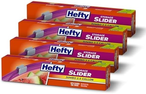 Hefty Slider Jumbo Storage Bags, 2.5 Gallon Size, 12 Count (Pack of 4)