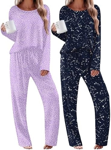 Ekouaer 2 Pack Womens Pajama Sets Long Sleeve Long Pants Pjs Loungewear