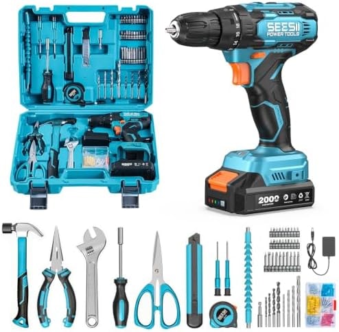 Seesii 20V Power Drill Set, 183Pcs Tool Kit with Toolbox for Home DIY