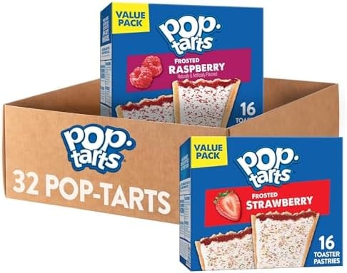 Pop-Tarts Toaster Pastries, Breakfast Foods, Kids Snacks, Value Pack, Frosted Strawberry & Frosted Raspberry Variety Pack (2 Boxes, 32 Pop-Tarts)