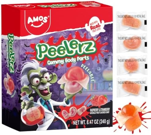 AMOS Halloween Peelerz Body Parts Gummies Candy - Approx 48 Pieces,Party Treats & Trick or Treat Favors for Kids, Fun Snacks for Adults, Individually Wrapped Pieces
