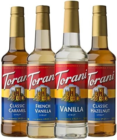 Torani Variety Pack Caramel, French Vanilla, Vanilla & Hazelnut, 25.4 Ounces (Pack of 4)