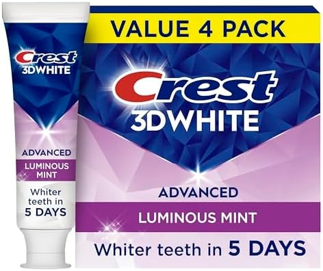 Crest 3D White Advanced, Teeth Whitening Toothpaste for Adults, 3.7 oz, 4 Pack, Cavity Protection Fluoride Toothpaste, Strengthens Enamel, Travel Size Toiletries
