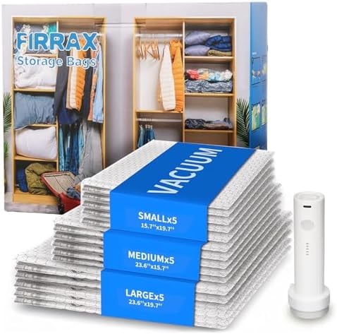 FIRRAX 15 Pack Vacuum Storage Bags for Travel with Pump, 3 Sizes