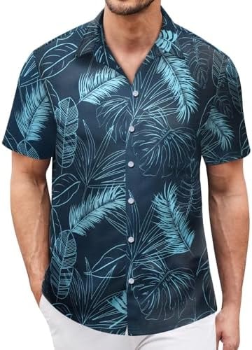 Hawaiian Shirt for Men Short Sleeves Tropical Printed Casual Button Down Summer Beach Floral Shirts