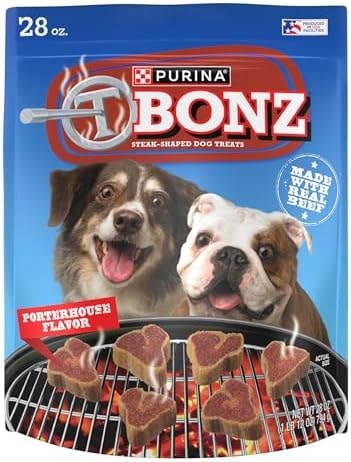 Purina T-Bonz Porterhouse Flavor Steak Shaped Dog Treats, Steak-Inspired Chewy Snacks for Dogs, 28 oz. Pouch