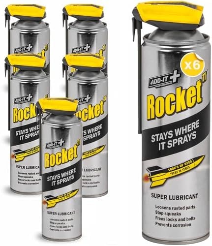Rocket TT Multi-Purpose Lubricant Spray, 15.2 Fl Oz (Pack of 6) – Penetrating Oil & Anti-Corrosion Spray for Rusted Bolts, Tools, Bikes & Garden Equipment, Water-Resistant Protective Coating
