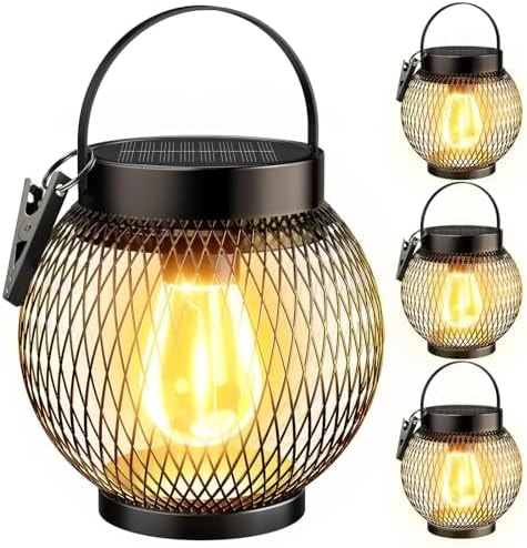 Solar Lanterns Outdoor Waterproof, Metal Hanging Solar Lights, 4 Pack