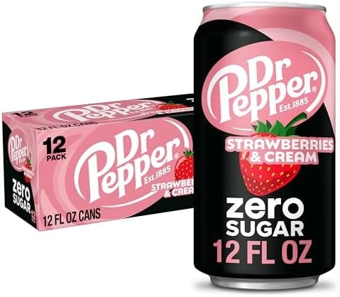 Dr Pepper Zero Strawberries and Cream Soda, 12 fl oz cans, 12 Pack