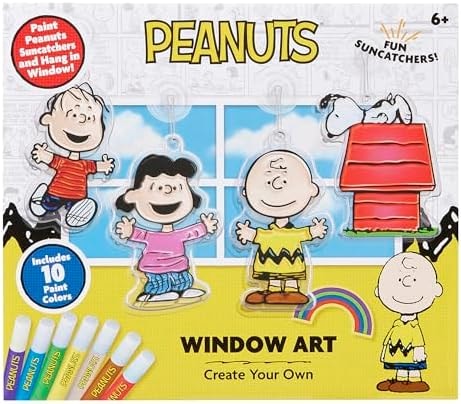 Peanuts Window Art Suncatcher Kit for Kids – Paint Your Own Charlie Brown & Snoopy Window Clings with 10 Vivid Paint Colors – DIY Suncatcher Craft Set for Creative Fun & Window Décor, Ages 6+