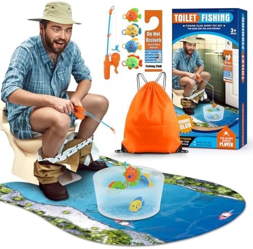 Kaelinda Toilet Fishing Funny Gifts for Men - White Elephant Gifts Potty Fisher to Kill Time, Bathroom Fishing Novelty Gag Gift for Men Dad Husband Adults, Prank Joke Dad Gift