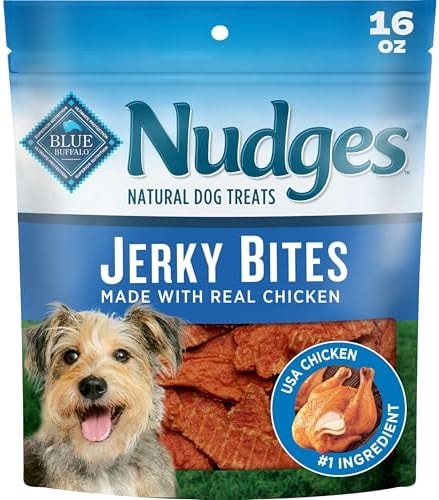 Blue Buffalo Nudges Chicken Jerky Bites Natural Dog Treats, Tender & Meaty Dog Snacks, Healthy Reward or Training Treat, Made in the USA with Real Chicken, No Artificial Preservatives, 16 oz.