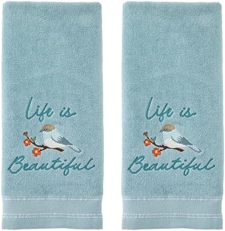 SKL Home Beautiful Hand Towel Set-2pc, 100% Cotton, Embroidered, Aqua