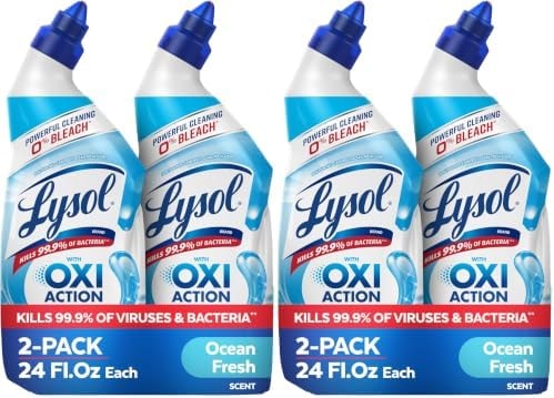 Lysol Toilet Bowl Cleaner Gel, For Cleaning and Disinfecting, Bleach Free, Ocean Fresh Scent, 24oz (Pack of 4)