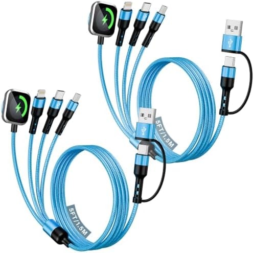 Travel Cruise Essentials 2026, Dual Type-C 4 in 2 Multi Charging Cable for Travel with Multi USB-C Devices, USB A/C with Dual USB C Cable/iWatch/IP, Designed for iWatch Series, iPhone 17-8, 2Pack