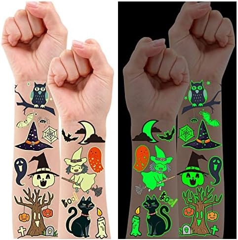 Partywind 250 Styles Glow Halloween Party Supplies, Luminous Halloween Temporary Tattoos for Kids Birthday Party Decorations Favors, Halloween Goodie Bag Fillers (24 Sheets)