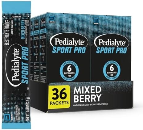 Pedialyte Sport Pro Electrolyte Powder | 6 Key Electrolytes for Muscle Support | Fast Hydration for Before, During, & After Exercise | Mixed Berry, 36 Powder Packets
