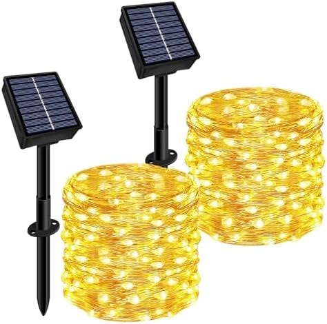 Solar String Lights Outdoor Waterproof 2 Pack Total 66ft 200LED 8 Modes Twinkle Lights Solar Fairy Lights for Patio, Garden Yard Party Wedding Tree Christmas Halloween Decoration, Warm White