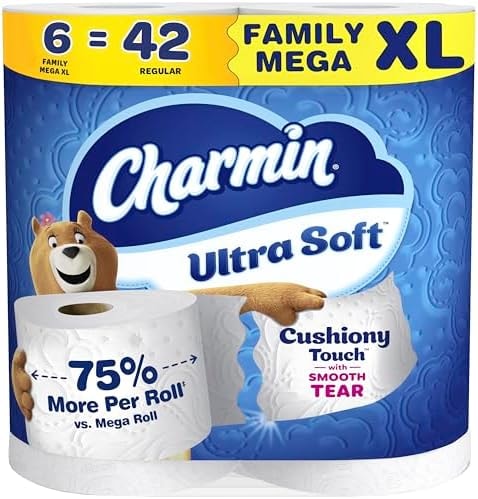 Charmin Ultra Soft Cushiony Touch Toilet Paper, 6 Family Mega XL Rolls = 42 Regular Rolls