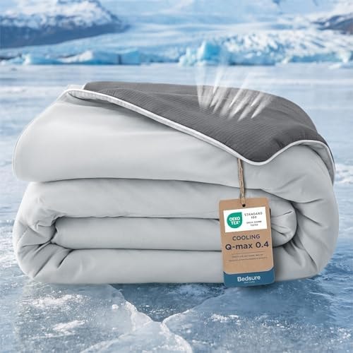 Bedsure Cooling Blankets for Hot Sleepers - Cooling Comforter, Summer Ice Cold Twin XL Blanket for Bed, Lightweight Breathable Double-Sided Comforter for Dorm Room, Grey, 66x90 Inches