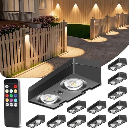 VOLISUN Solar Fence Lights with Remote Control 12 Pack, 50 LM Fence Lights
