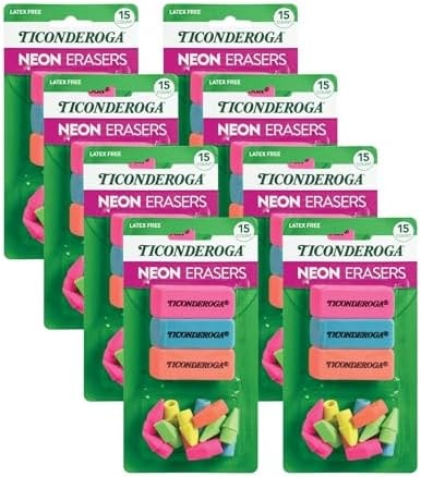 Ticonderoga Erasers, Neon, 15 Count (Pack of 8) (38931SP)