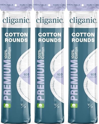 Cliganic Premium Cotton Rounds for Face, Makeup Remover Pads, 300 Count