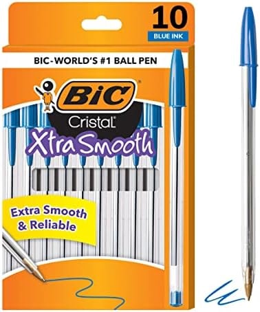 BIC Cristal Xtra Smooth Ballpoint Pen, Medium Point (1.0mm), Blue, 10-Count