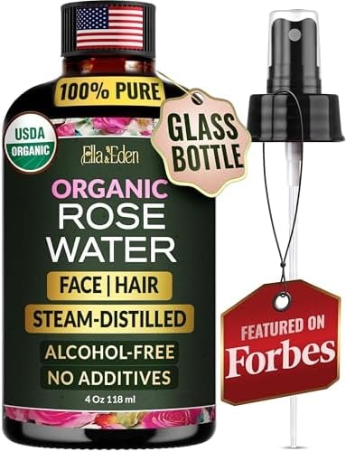 Organic Rose Water Spray for Face, USDA Certified 100% Pure, 4 Fl Oz