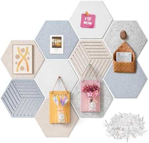 Fwpelt Hexagon Felt Pin Cork Boards for Walls, 10 Pack