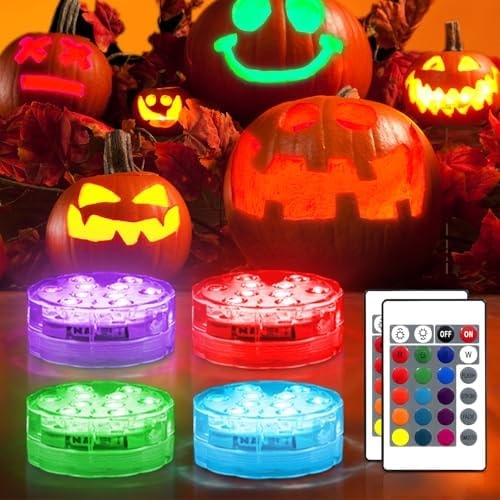 Creatrek Pumpkin Lights, 16 Color Changing Jack O Lantern Lights, Battery Operated JackoLantern Lights for Pumpkins Halloween Party Outdoor Decor 4 Pack