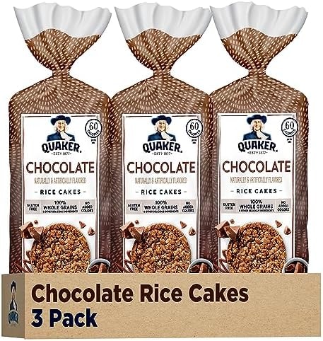 Quaker Large Rice Cakes, Chocolate, 7.23 oz Bags, (3 Pack), Gluten Free, Whole Grain, No Added Colors