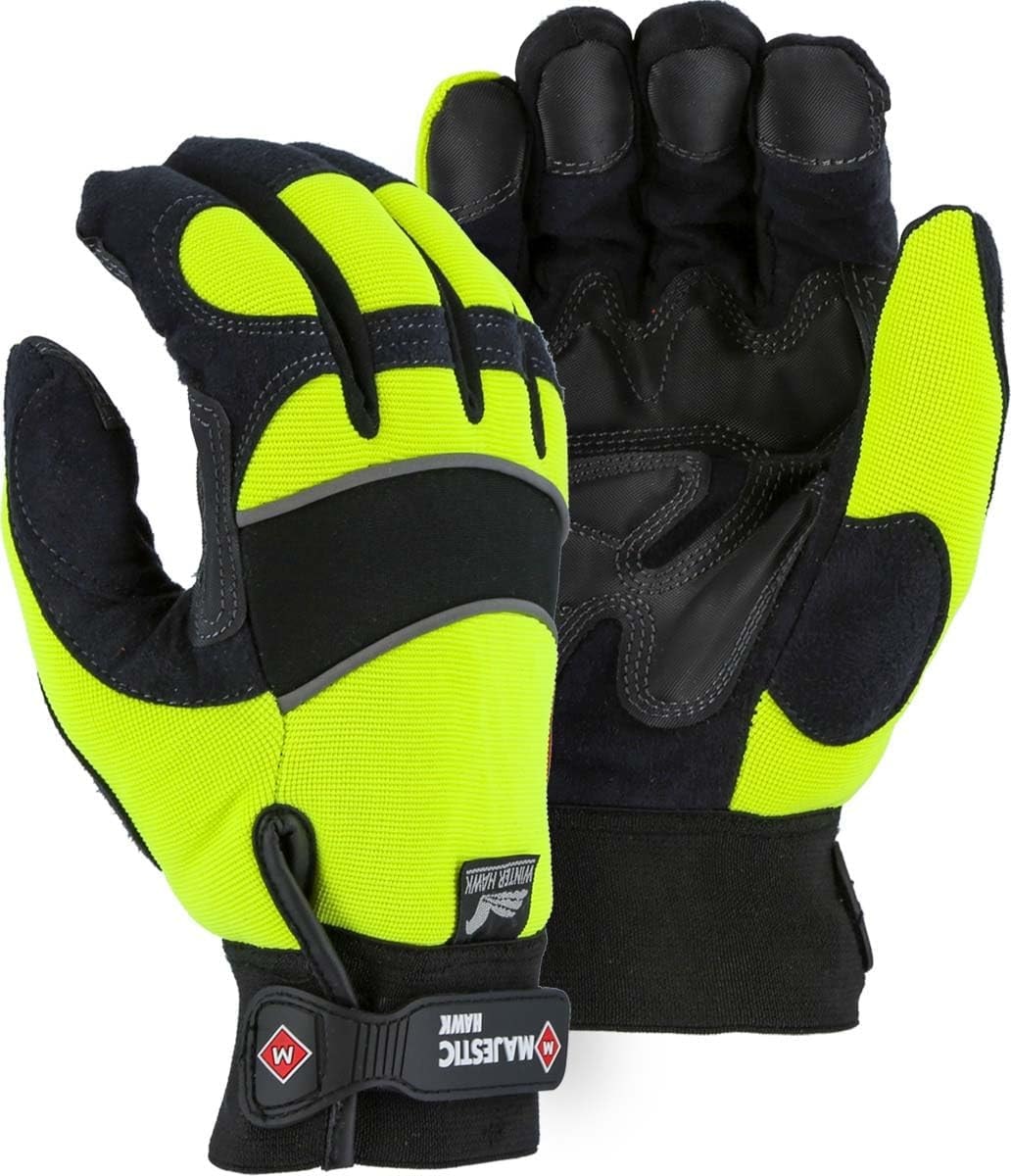 Majestic 2145HYH Winter Lined Armor Skin Mechanics Glove | Waterproof, Windproof, Insulated, Synthetic Leather Palm, Reinforced Padding, Neoprene Knuckle | Hi-Vis Yellow, 2X-Large (1 Pair)