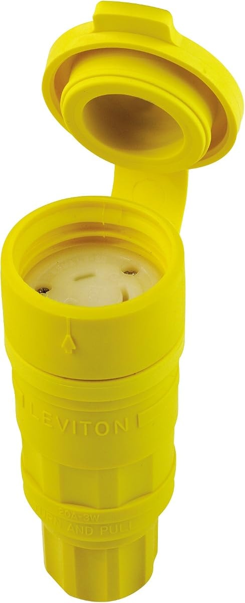 Leviton 20-Amp, 125-Volt, Locking Connector, Industrial Grade, Grounding, Wetguard, 27W47, Yellow